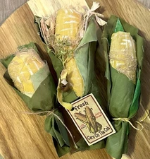 Rustic Primitive Style Corn Bowl Filler Fabric Fall Harvest 3 Ears Grubby