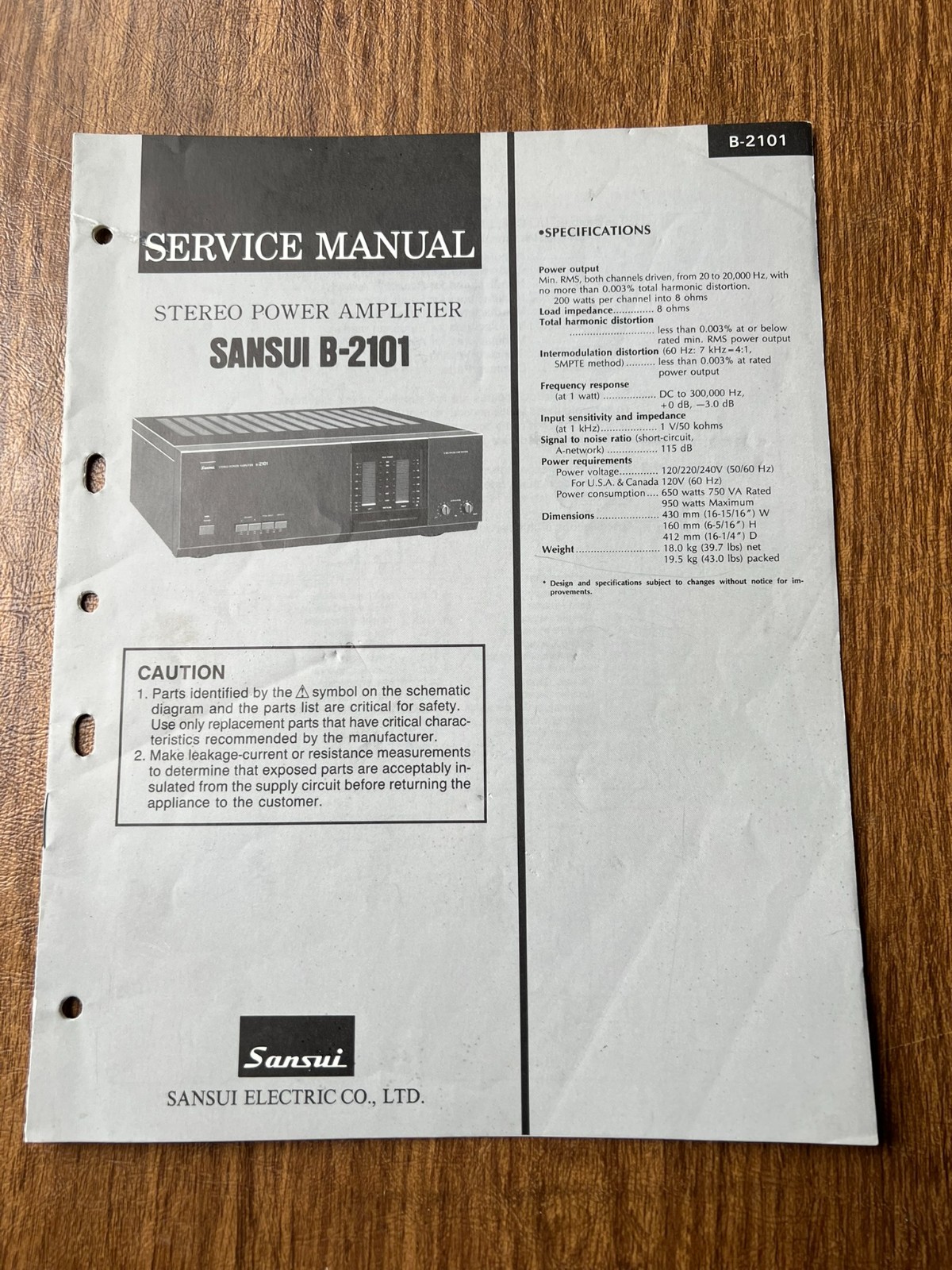 Original SANSUI B-2101 Power Amplifier Service Manual / Schematics