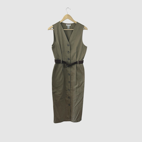 Talbots, Vintage Talbots 4 Midi Pencil Dress Sleeveless Safari Button Up Belted Womens
