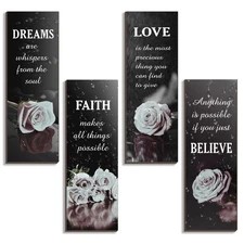 DONFENTHY 4 Pcs Black And White Bathroom Decor Grey White Rose Wooden Wall De...