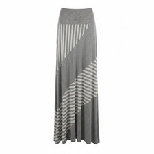 Emerald Gray White Striped Patchwork Maxi Skirt USA Made Rayon Comfortable Knit