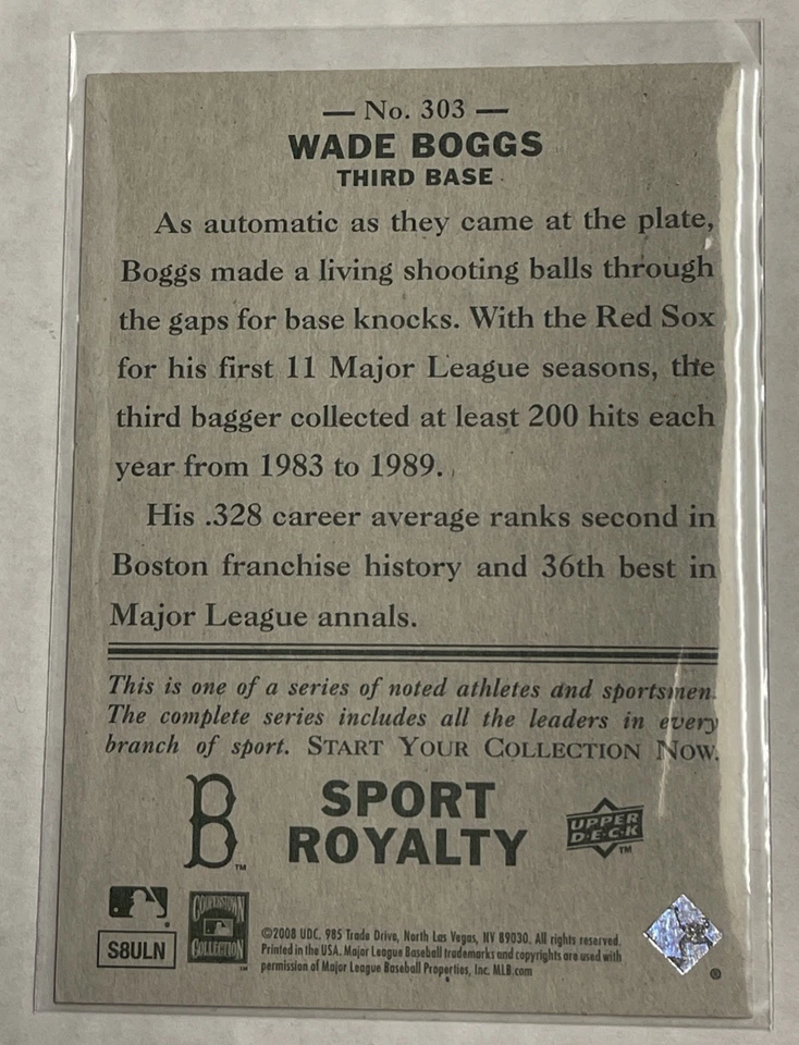 Wade Boggs 2008 Upper Deck Goudey Sport Royalty #303 Boston Red Sox HOF Legend - Image 2 of 2