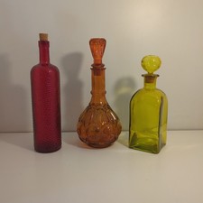 Lotto 3 Bottiglie Decorative Vetro Vintage Colorato con Tappo - Alcolici