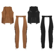 Mens Vest And Chaps Dress Up Outfit Rock Star Cowboy Costume Rave Cosplay Suit