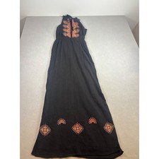 Madewell Embroidered Maxi Dress Black Boho Tassel Halter Gown Size 0