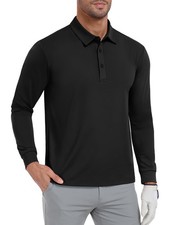 Black Long Sleeve Polo Shirts for Men Quick Dry Collared Golf Tops for Athlet...