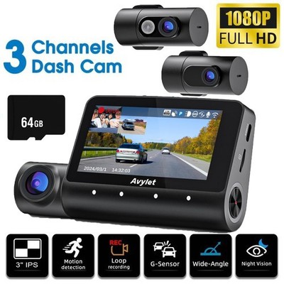3-Kanal Dashcam Auto mit 24h Parküberwachung 3 Zoll IPS 3 Parkmodus mit GPS WIFI