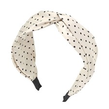 Polka Dot Top Knot Headband For Women Girls Wide Knotted Hairband Beige