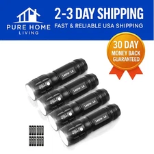 Compact Waterproof LED Flashlights with Adjustable Focus - 4 Pack, 140 Lumens
