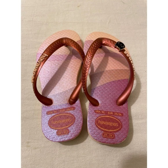 Sandalias Havaianas Niños Top Gatito Gato Naranja Rosa Chanclas US 9C EUR 25/26 Foto 3 de 4