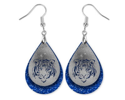 Tiger Blue Silver Dangle Teardrop Earrings