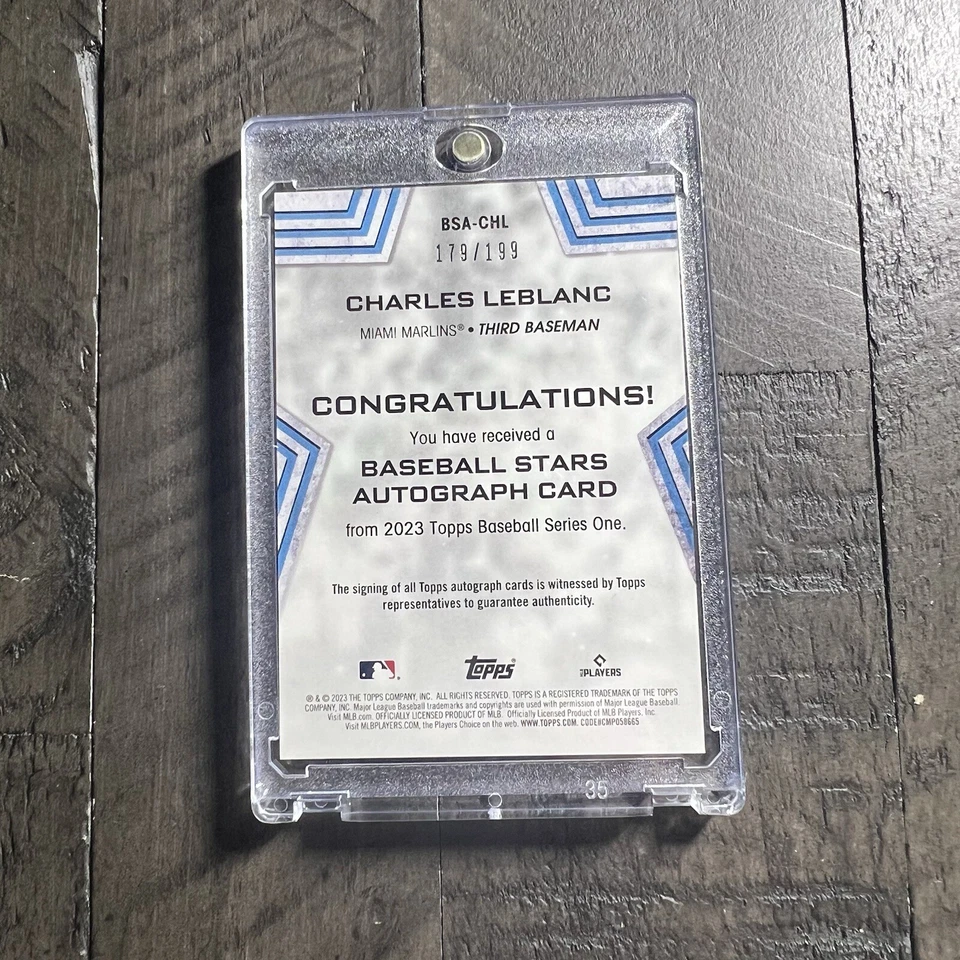 Charles Leblanc 2023 Topps Series 1 Baseball Stars Black /199 Rookie Auto RC AU - Image 2 of 4