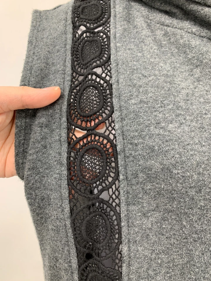 Fabletics Vest Womens M Medium Asymmetric Zip Lace Inserts Gray Hoodie Saige - Image 4 of 4