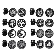 8 Pairs Viking Wolf Celtic Knot Stainless Steel Stud Earrings Aretes De Hombre