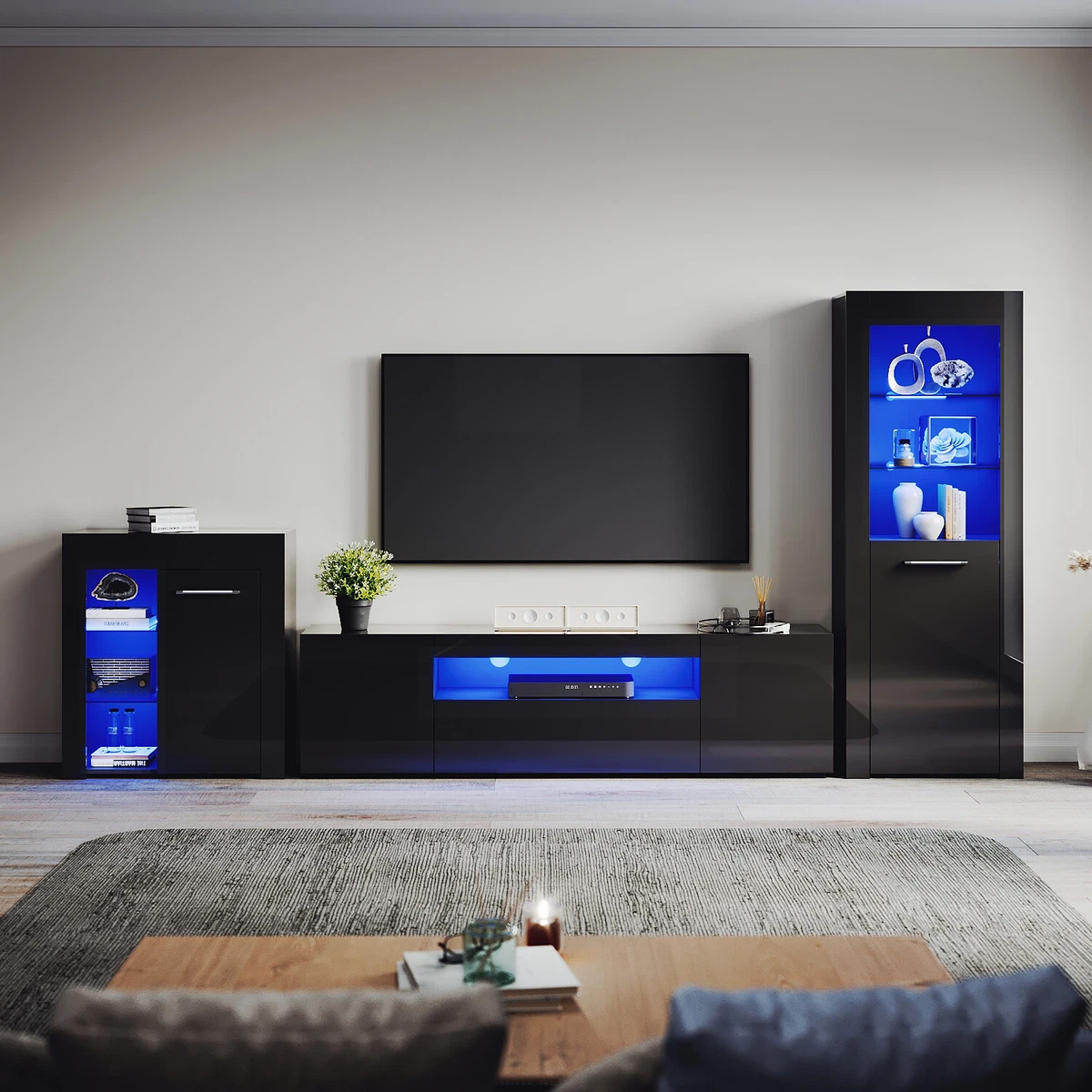 Living Room Set High Gloss LED Display Cupboard TV Unit Stand