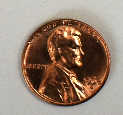 1968 D Penny Lincoln Broad Strike Through Collar Rim Error Red