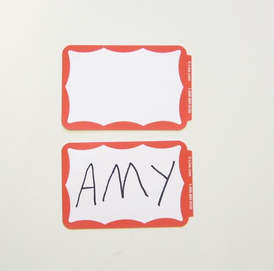 25 RED BORDER BADGES NAME TAGS LABELS ID STICKERS PEEL AND STICK ADHESIVE TAG