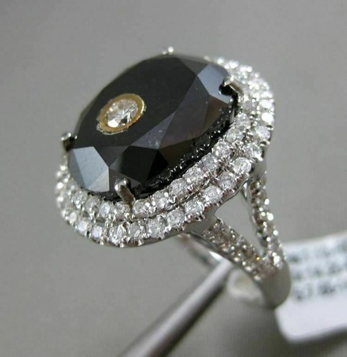 ESTATE 15.33CT DIAMOND & AAA ONYX 18KT WHITE GOLD 3D DOUBLE HALO ETOILE FUN RING - Picture 7 of 12