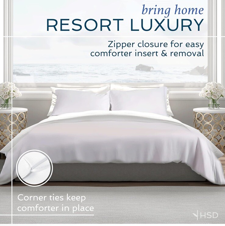 Hotel Sheets Direct Duvet Cover Bed Linen Set, 3 -Piece Queen, White 