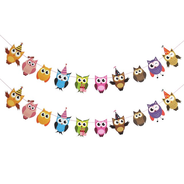 Cartoon Owl Paper Flag Birthday Party Decoration Banner Bunting For Children Us For Sale Online Ebay