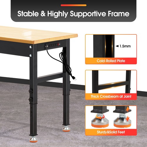 48'' Adjustable Workbench,Heavy-Duty Worktable with Power Outlet,2000LBS - Picture 6 of 8