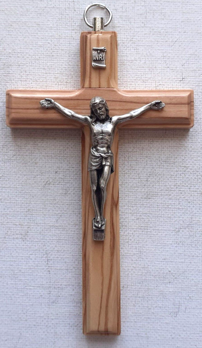 Oak Wood Crucifix Jesus On Cross INRI Metal Figure Simple 11" Made In Germany - Foto 9