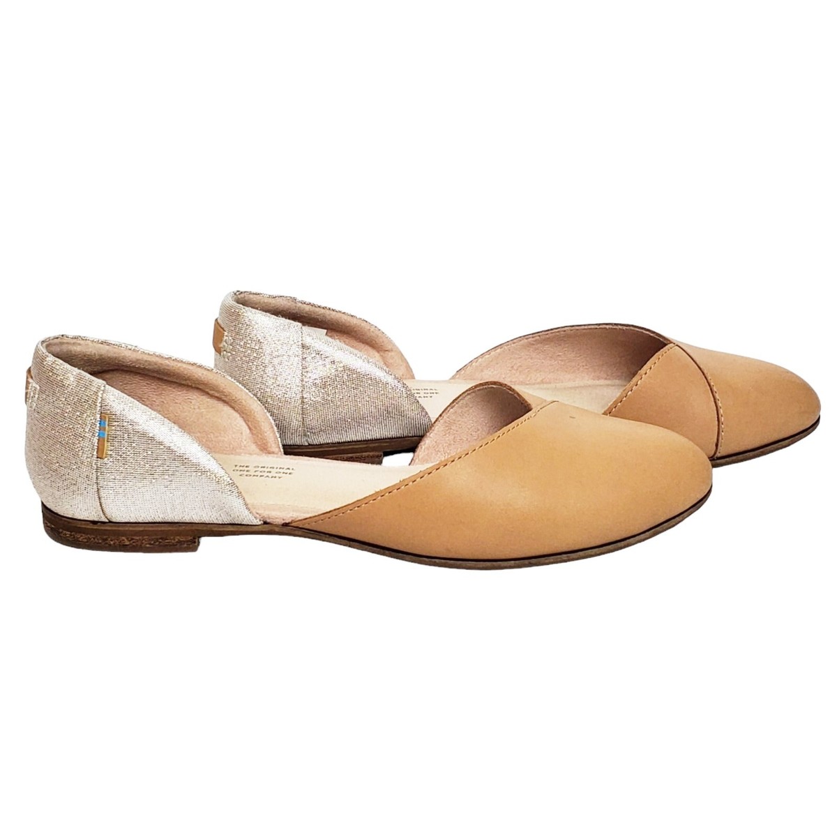 Toms size Julie leather d'orsay slip on flats natural silver