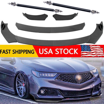 For Acura TLX Carbon Fiber+Front Bumper Lip Splitter+Spoiler Strut+Rods
