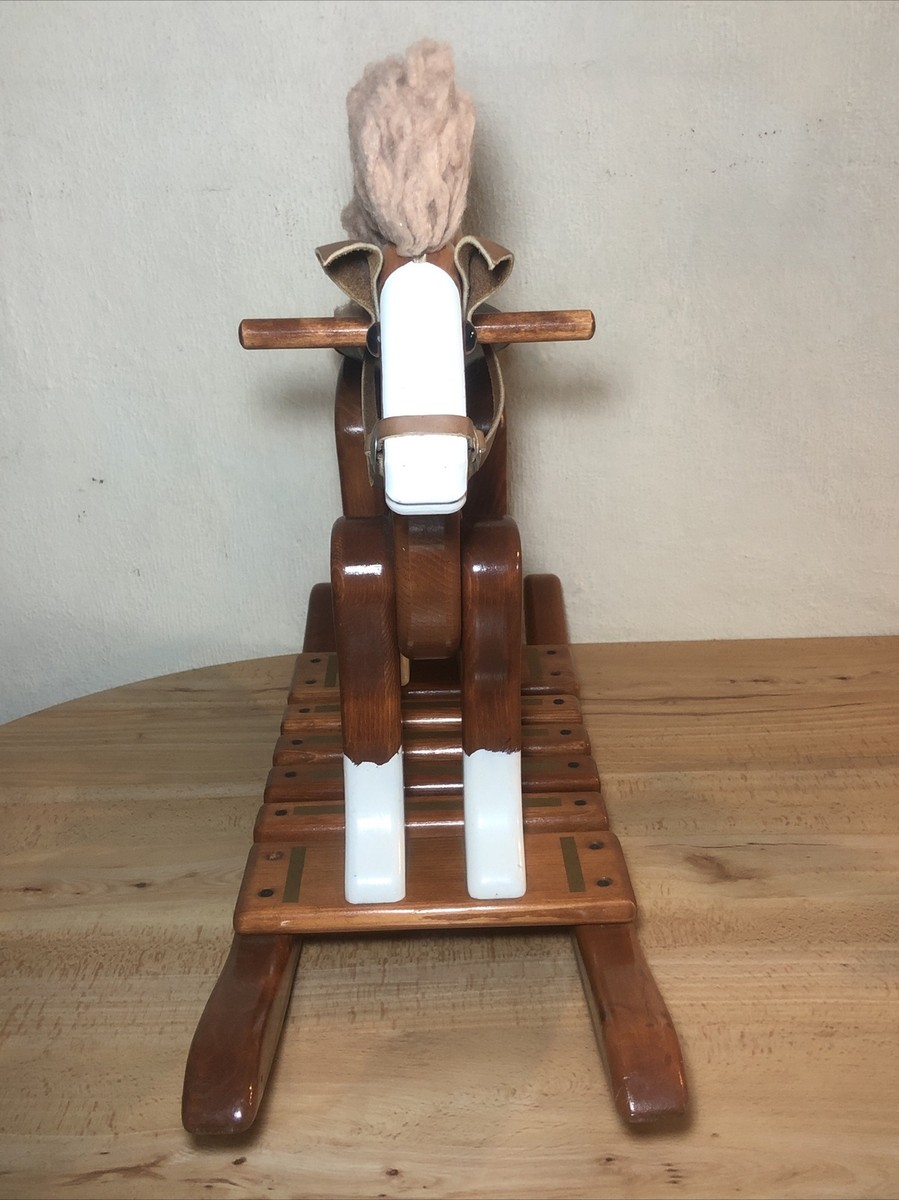 Vintage Benton Wood Children Solid Wooden Rocking Horse Pony Mop