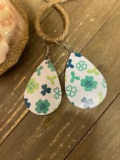 Shamrocks teardrop-St Patrick's Day; Faux Leather teardrop earrings