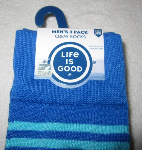 LIFE IS GOOD NWT Mens LIG 3 pair Crew Socks Dog Swim Blue Stripes NEW - Picture 3 of 3