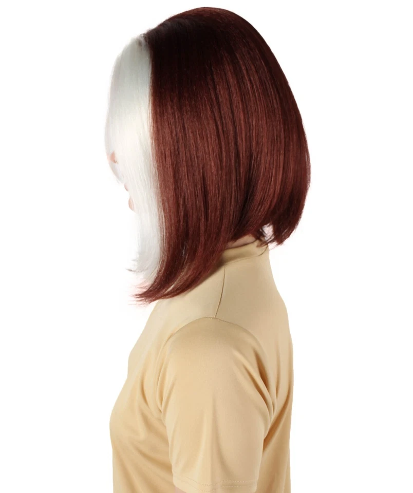 HPO взрослых женщин короткий мутант Egirl супергерой бордовый коричневый и белый прядь парик - Изображение 4 из 4
