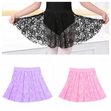 Girls Floral Lace Dance Skirt Ballet Semi Sheer Elastic Waist Dancewear