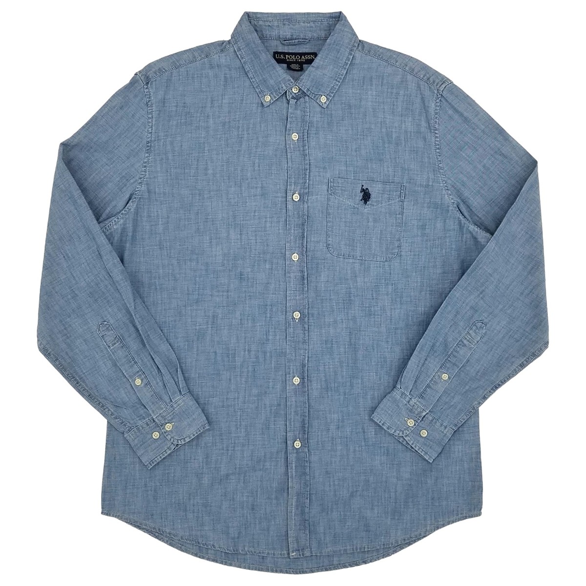 Polo Mens Light Blue Chambray Long Sleeve Button-Down