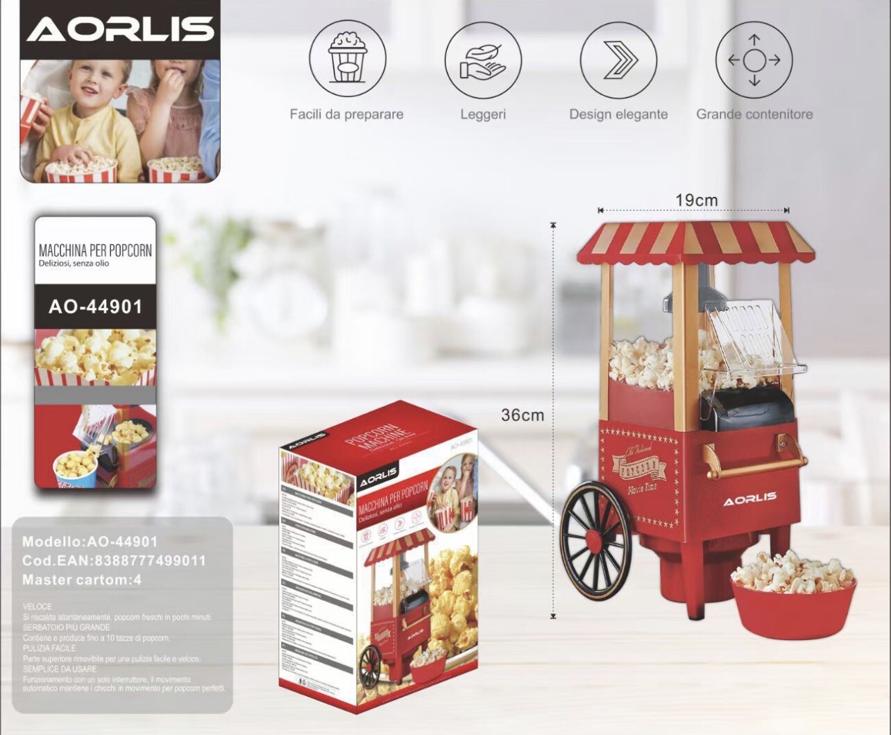Macchina Popcorn per Bambini Aorlis AO-49901 | Merenda Sana e Veloce