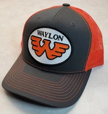 WAYLON JENNINGS Patch on Richardson 112 Trucker Hat Snapback Charcoal/Orange