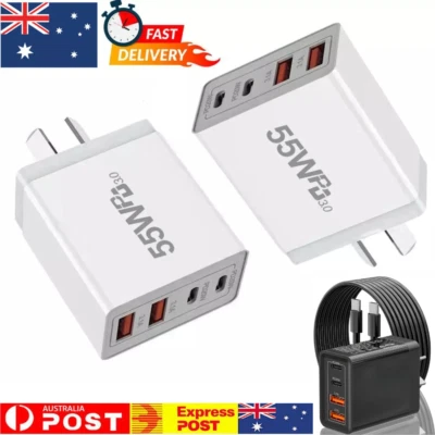 55W 4 Port USB-C PD Type-C Fast Charging Wall Plug USB C Charger Power Adapter - image 1 of 4