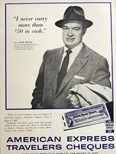 VTG 1958 Bob Hope Original AMEX Ad American Express Travelers Checks 20x29cm NYM