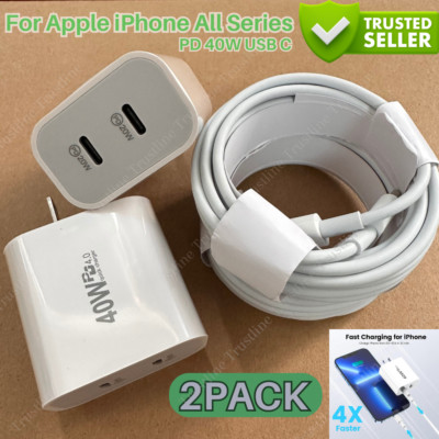 2X For iPhone 16 15 Plus 14 13 12 11 iPad USB C 40W Fast Charger Block PD Cable