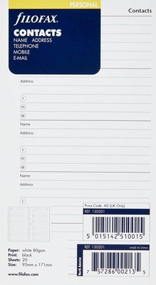 FILOFAX Name/Address/Telephone Refill for Personal & Personal Compact Size, 2...