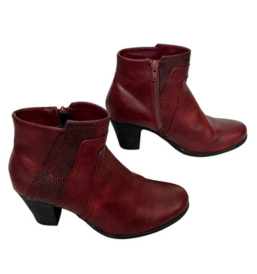 Migant Marroon Red Leather Ankle Boots Womens Sz. 36 Preppy Whimsical Zipper