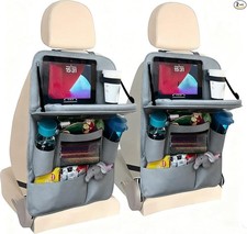 Car Organizer with Tray, 9 Storage Pockets Back Seat Protector 2 Pack Gray