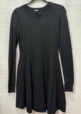 EXPRESS Women's Black Fit & Flare Sweater Dress Ribbed Detail Sz M Round Neck