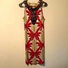 Tory Burch women's small sleeveless bejeweled sleeveless 100% silk stretch dress