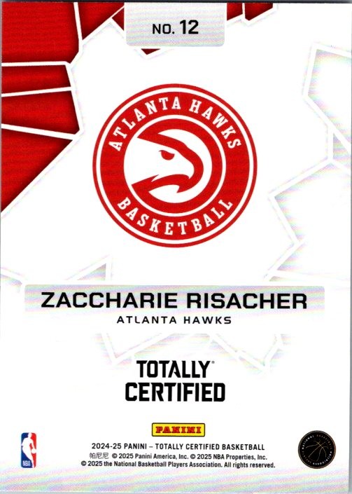 2024-25 Panini Totally Certified #12 Zaccharie Risacher Rock the