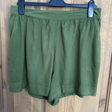 NEXT Olive Green Cotton Lightweight Hemmed Shorts Elasticated Back 2 Pockets 14