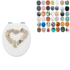 18" UNIVERSAL BATHROOM MDF WC TOILET SEAT NOVELTY EASY FIT +FITTINGS WOODEN W/C