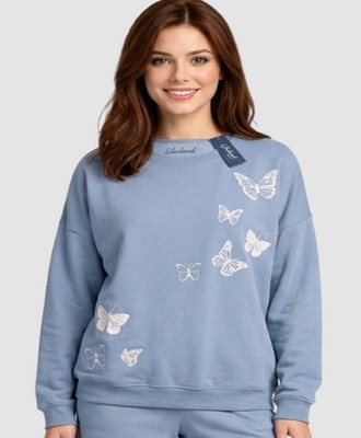 WEEKEND SOUL Medium (8/10) Powder Blue Butterflies Sweatshirt Top