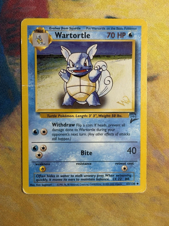Wartortle 63/130 Base Set 2 Gold W Stamped Wotc Vintage Promo Pokemon Card HP - Image 2 of 4