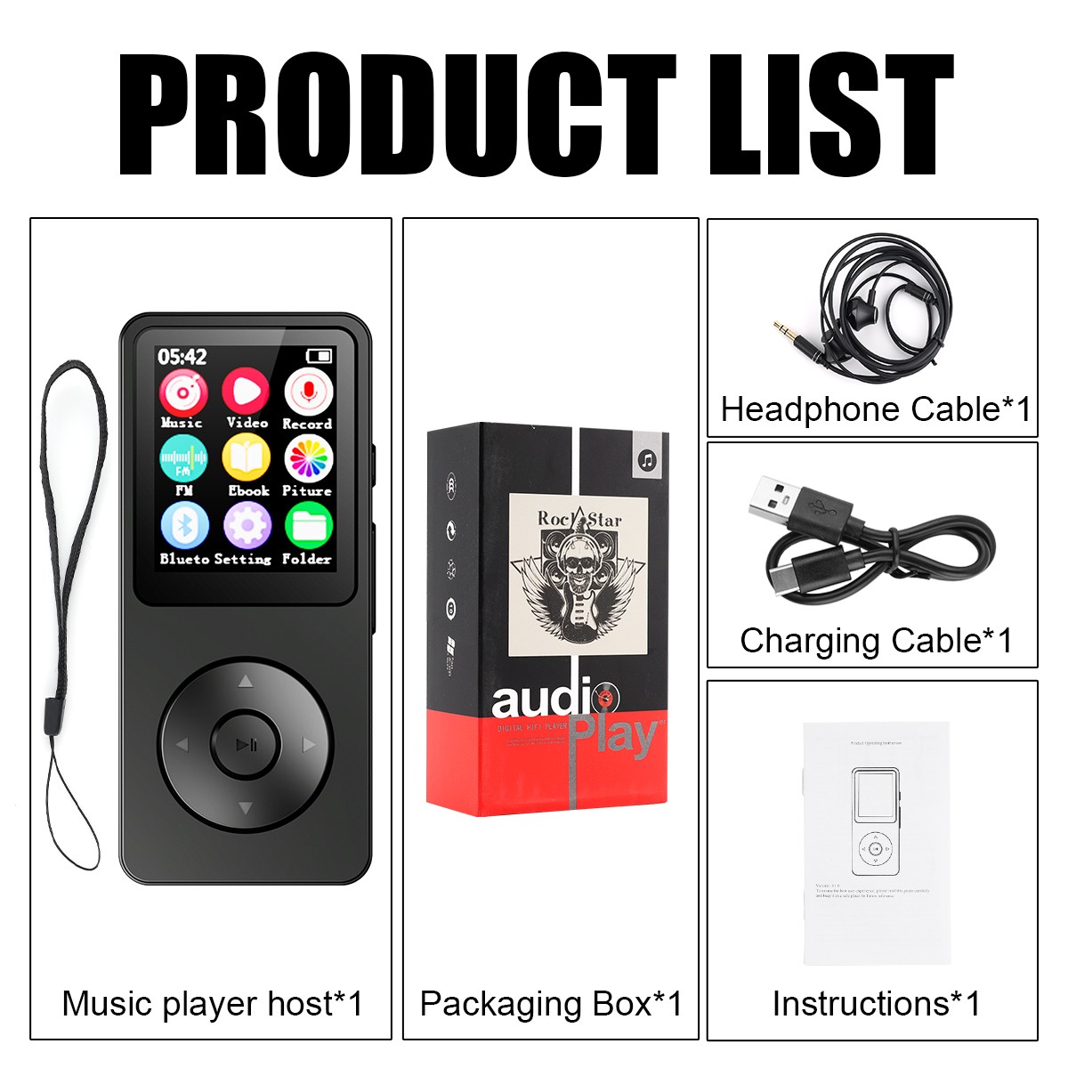 Lossless Music Player Support 128GB Bluetooth MP4/MP3 FM Radio Recorder Sport